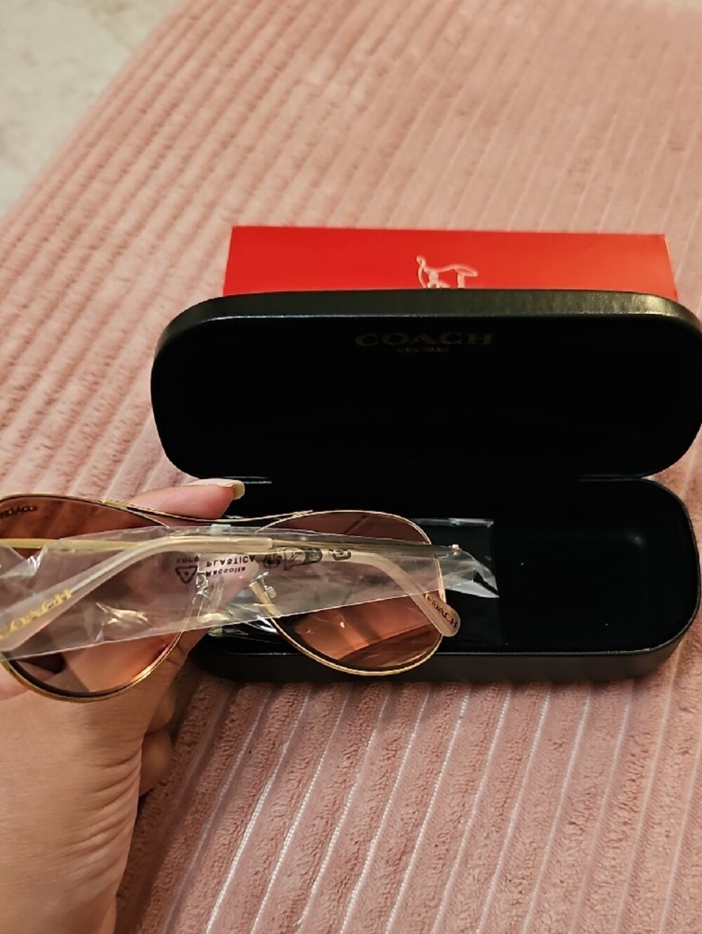 Coach Gold Metal Aviator Sunglasses with Pink Gradient Lenses - Picture 2 of 2